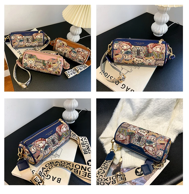 Original Design сумка женская Bear Round Bucket New Canvas Casual Shoulder Crossbody Bag for Women Hot Selling Free Shipping