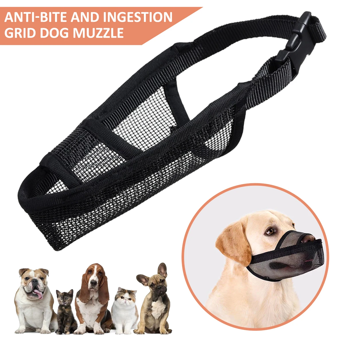 

Dog Muzzle Comfortable Breathable Mesh Dog Mouth Cover Adjustable Drinkable Dog Protection Muzzle Prevent Biting Chewing and