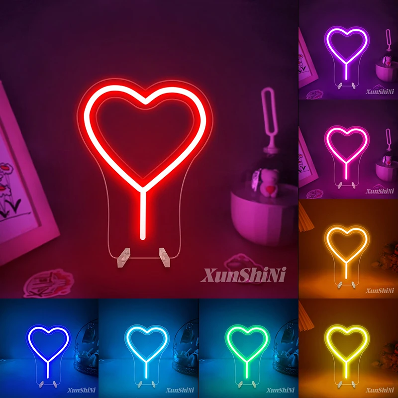 

Ночной светильник в форме сердца, неоновая вывеска, домашний декор, лампы для спальни, светодиодный светильник, 10 цветов, декор для игровой к...