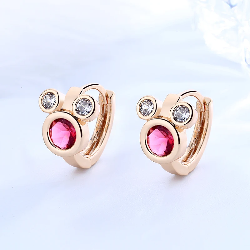 XINHUI 18 K Gold Three Circle Colorful Mice Ear Cuffs Earrings For Teens  Children Piercing Ear Little Gift Happy Wholesale images - 6