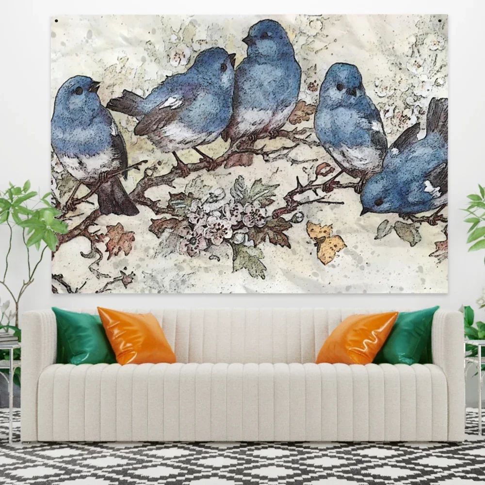 Природный мир птицы гобелен Летающие и сидячие цветы настенное украшение для