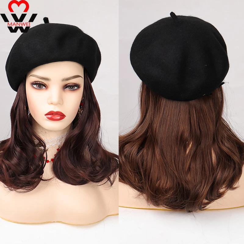 

MANWEI синтетические волосы короткие вьющиеся парики для женщин с черным беретом естественное соединение искусственные волосы для девушек кр...