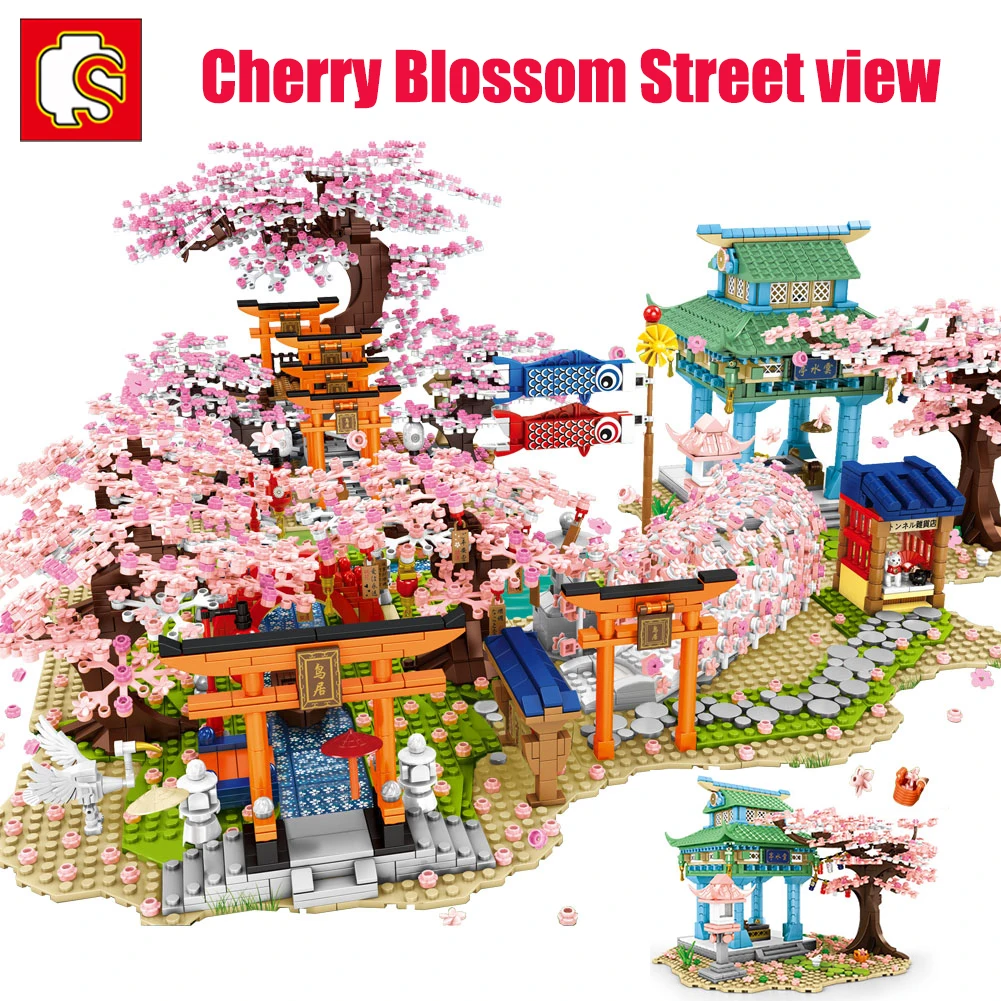 

SEMBO Cherry Blossom Friends Street View Ideas Sakura Blocks Japanese Inari Shrine Bricks Model Building Blocks Childrens Toys
