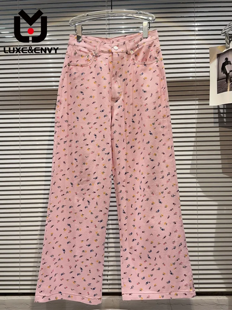 

LUXE&ENVY Netizens' New 2023 Summer Show Cartoon Flower Hand Painted Loose Girl Wide Leg Casual Pants