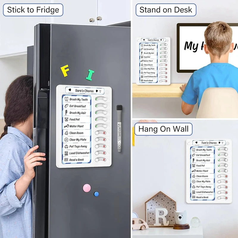 Chore Chart For Kids Dry Erase Board To Do List Checklist Task Fridge With 10 Sliders 2 Pack Durable