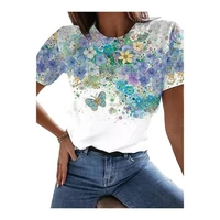 ladies 2022 summer hot sale t shirt fashion short sleeve comfortable breathable t shirt sweat purple blue rose flower 3d printed