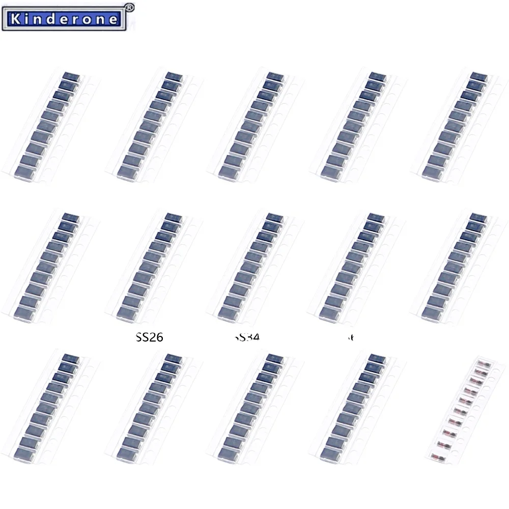 150 шт. SMD Быстрое переключение диода Шоттки, набор в ассортименте (M1 M4 M7 S1M S2M S3M SS14 SS16 SS24 SS26 SS34 SS36 RS1M US1M LL4148)