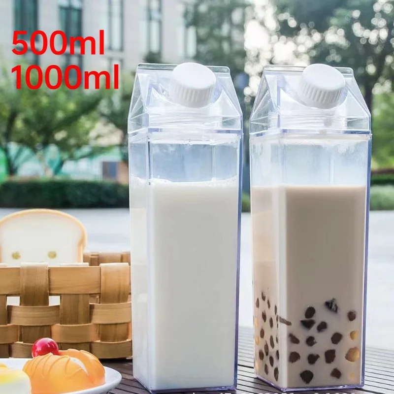 

500ml/1000ml Milk Carton Water Bottle Transparent Plastic Portable Clear Box for Juice Tea Bottles