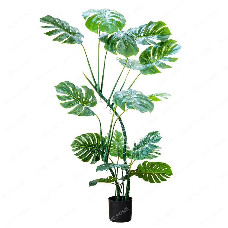 Комнатное украшение монстера бонсай в горшке искусственные деревья зеленое