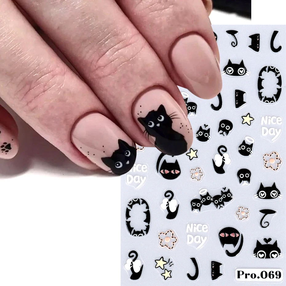 

Наклейка для дизайна ногтей с изображением милой кошки 5D, мультяшная панда, рельефные наклейки для ногтей «сделай сам», слайдер для украшения ногтей, аксессуары для маникюра