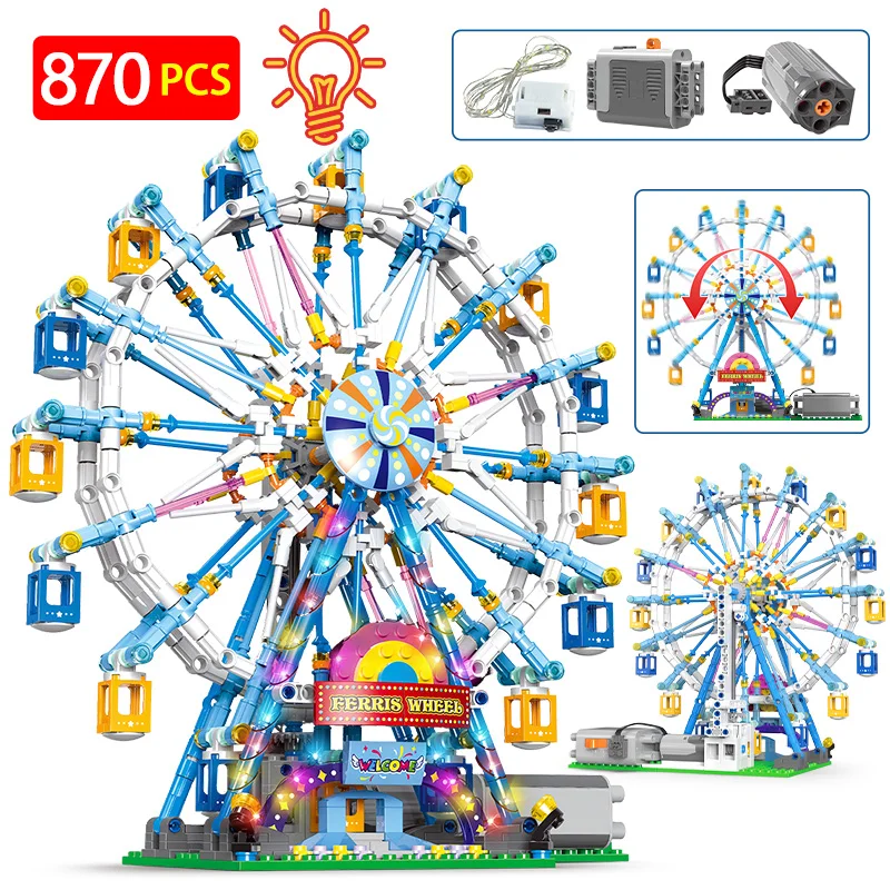 

City Amusement Park Ferris Wheel Architecture Model Building Blocks Ideas DIY Friends 3IN1 Constructor Bricks Toys for Girls