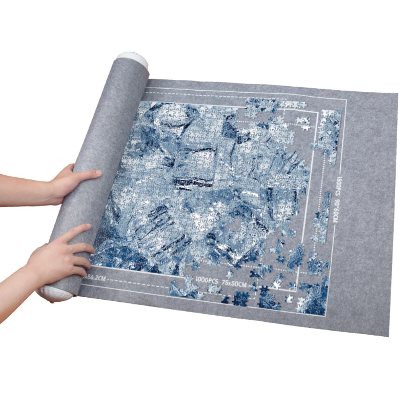 

500-1500 Pieces Puzzle Storage Blanket Scrollable Puzzle Mat Portable Jigsaw Blanket Gray Felt Jigsaw Blanket Skin Friendly Soft
