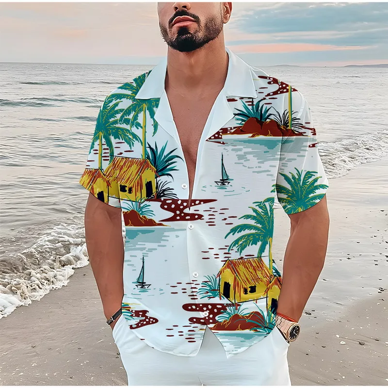 2022 Men's Shirts Hawaiian Shirts Men scenery 3d Printed Summer Loose Breathable Shirts For Men Retro Short Sleeve Retro Shirt