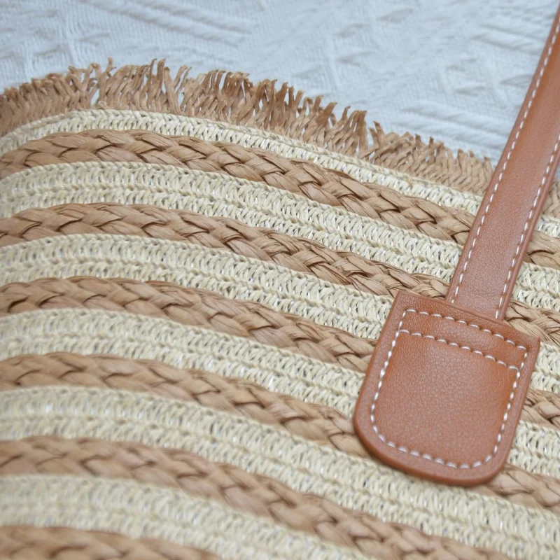 Short Tassel Straw Bag Women's High Quality Hand Woven Striped Tote Bag Summer Beach Travel Shopping Bags Bolsa Feminina 2023
