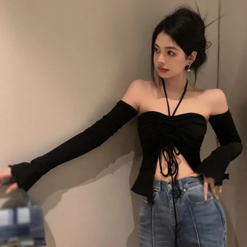 Летняя Сексуальная Женская Короткая Рубашка С Бретелькой На Шее Облегающая