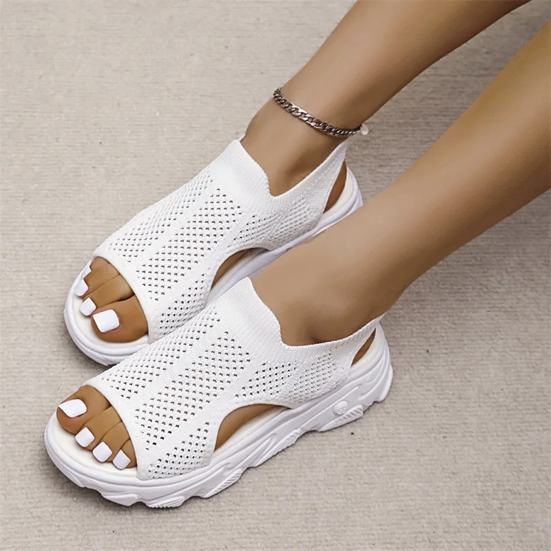 2023 Rome Women Sandals Mesh Hollow Women Shoes 2023 Summer New Sport Sandals Plus Size 35-42 Women Shoes Med (3cm-5cm) Sandals