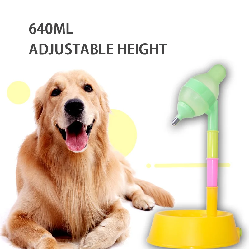 650ML Adjustable Height Pets Rabbit Water Feeder for Long Hair Dogs and Cats Automatic High Rolling Ball Mouth Food Dispenser