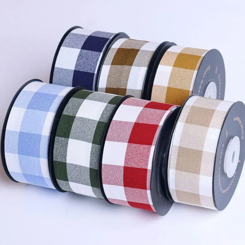 

2/5/10 Yards 3.5cm~4cm Wide Plaid Cloth with Hair Accessories Decoration Diy Bow Tie Top Hat Handmade Double-sided Cotton Ribbon
