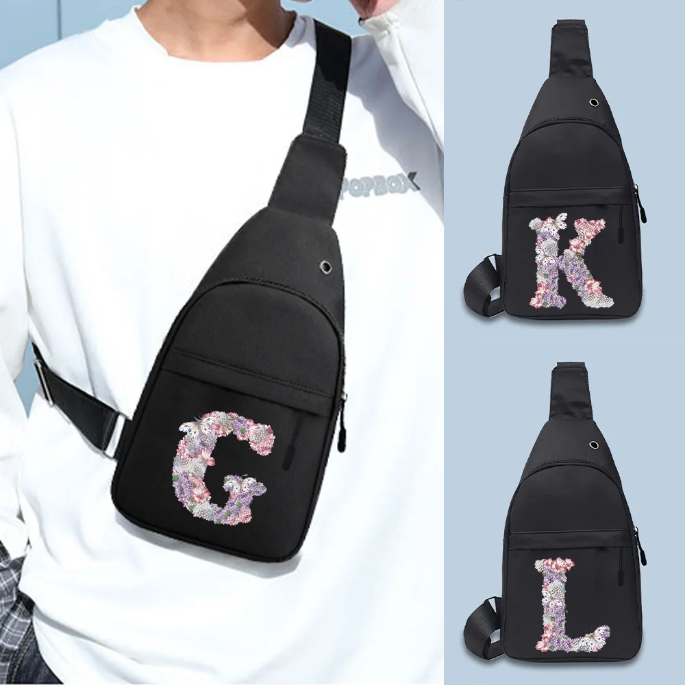 

Men Chest Bags USB Charging Fanny Pack Small Short Trip Travel Shoulder Bag Rose Flwoer Print Handbag Outdoor Crossbody Gym Bag