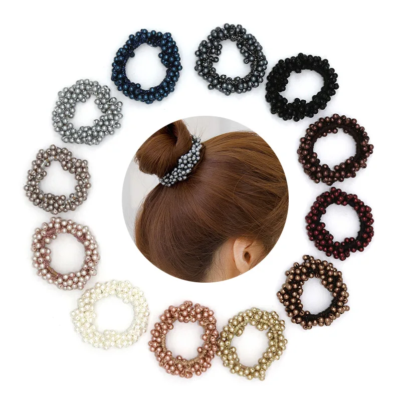 

Fashion Ins Style Handmade Crochet Rubber Band Hair Rope Full Version Pearl Hair Ring Female Hair Accessories Crystal Beads