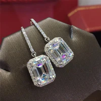 new simple and elegant womens dangle earrings geometric cubic zirconia pendant silver color high quality trendy jewelry 2021