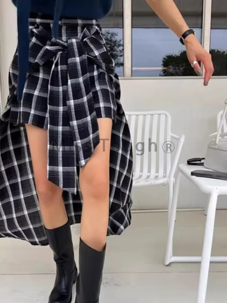 Новинка 2025 корейская модная винтажная черная клетчатая юбка женская Y2k с высокой