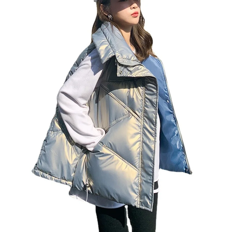 

2021 New Winter Parkas Cotton Vest Coat Women Jacket Loose Stand Collar Female Warm Waistcoat Parka Coats Sleeveless