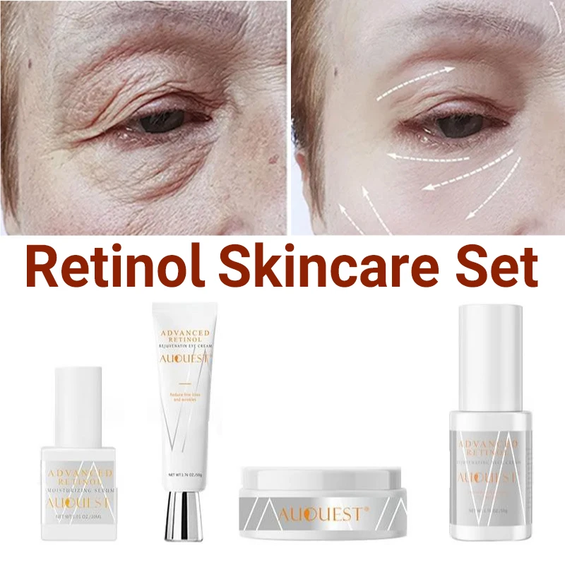

4PCS Retinol Skincare Set Anti-Dark Circle Eye Cream Brighten Serum Anti-Wrinkle Facial Neck Cream Skin Firm Lift Moisturizer