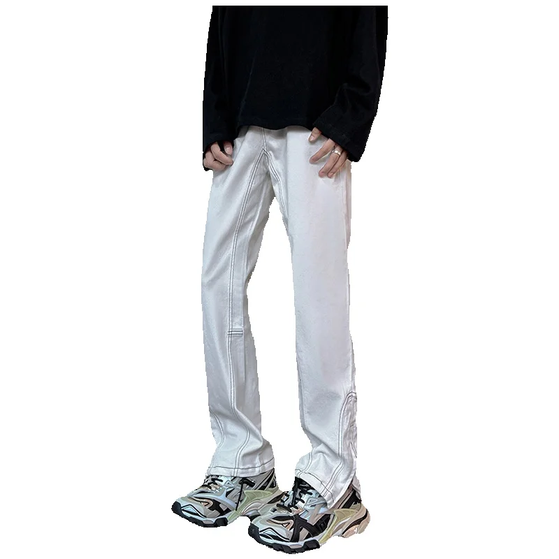 Black White Jeans Men Slim Fashion Casual Cotton Straight Jeans Men Streetwear Hip-hop Zipper Denim Pants Mens Trousers M-3XL