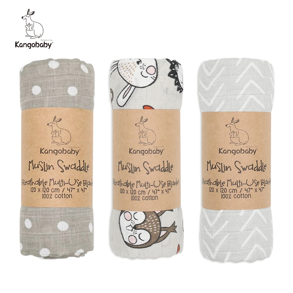 

Муслиновая пеленка Kangobaby для новорожденных, 3 шт./упак., 100% органический хлопок, 120x120 см, для фотосъемки новорожденных