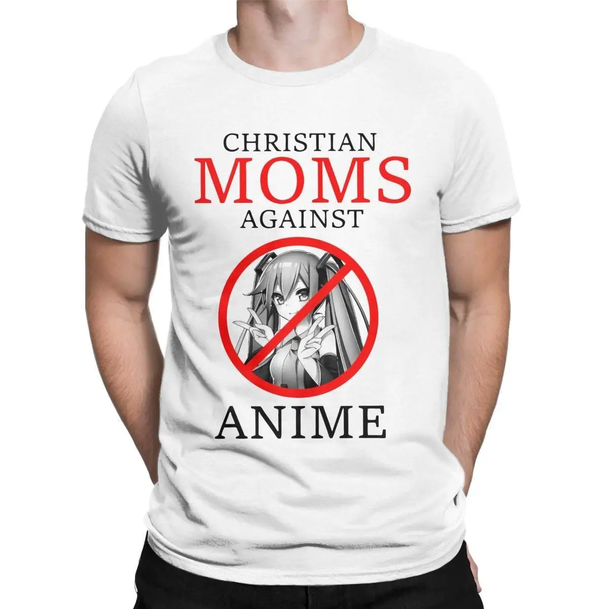 

Men's T-Shirts Christian Moms Against Anime Vintage Cotton Tee Shirt Short Sleeve Funny Joke T Shirt O Neck Tops Gift Idea