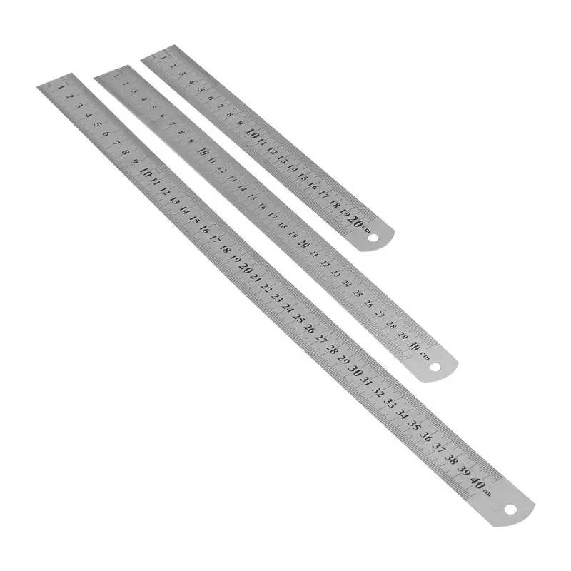 

3Pcs Stainless Steel Ruler Metal Ruler For Engineering School Office Drawing 20cm/30cm/40cm Double-Sided Scale Steel Ruler
