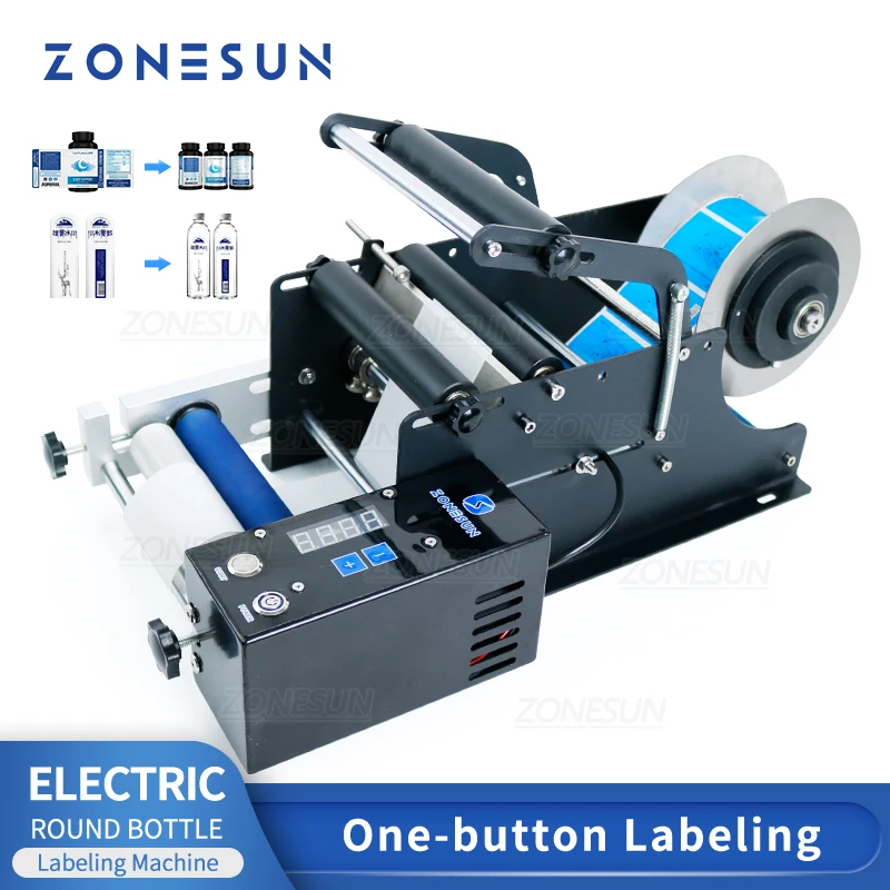 ZONESUN ZS-TB50SM Label Applicator Electric Labeling Machine Round Cylindrical Glass Plastic Bottle Jar Tin Can Sticker