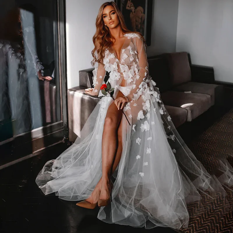 Сексуальный белый свадебный халат для свадебной вечеринки прозрачные женские