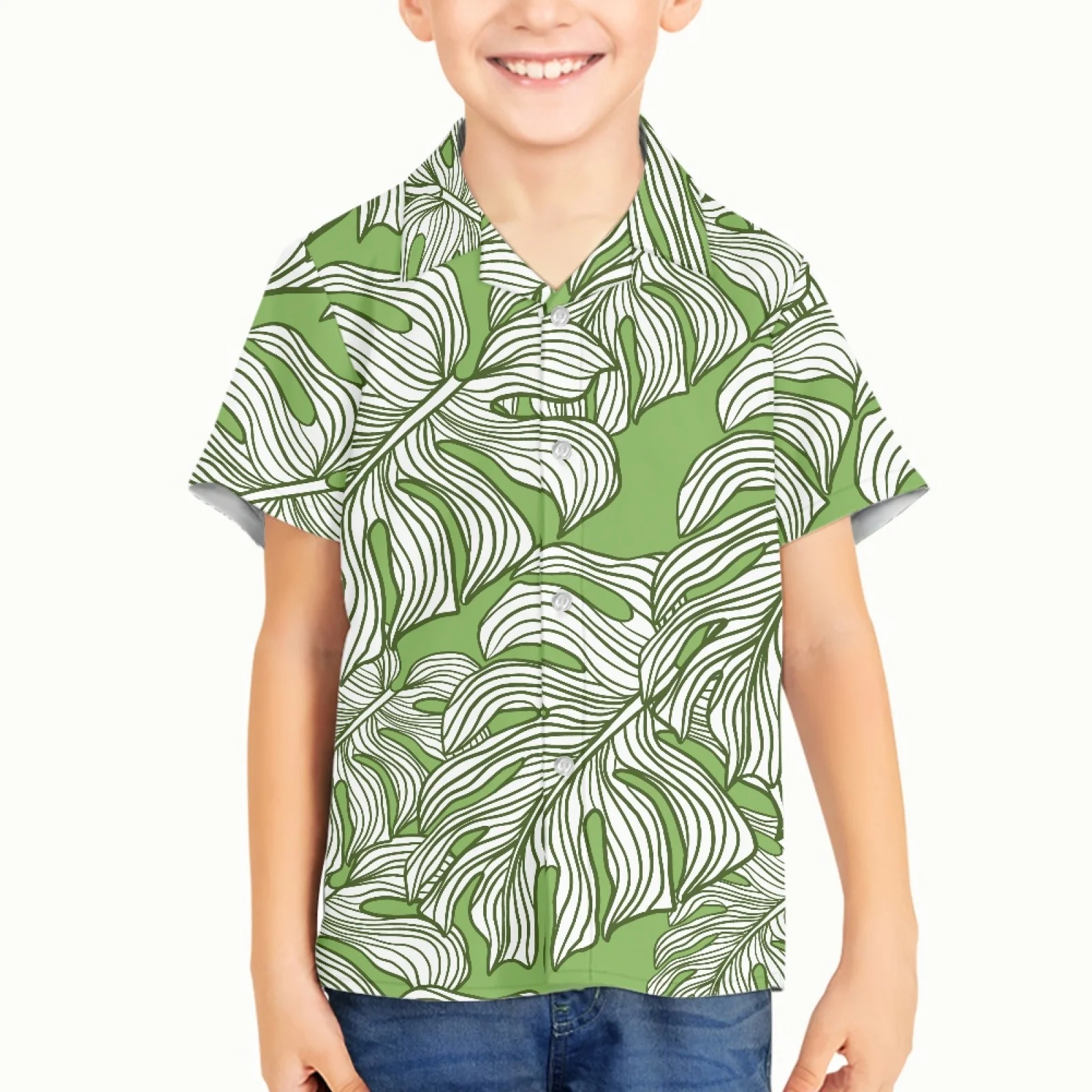 

Tropical Plantain Leaf Pattern Children Kid Boy Summer Fashion Hawaiian Shirts Short Sleeve Button Casual Beach Aloha Shirt