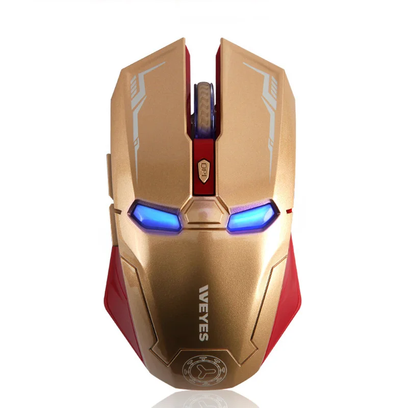 Gaming Wireless Mouse Six-Button Silent Iron Man Mouse 2.4G with USB Nano Receiver for Laptop and PC