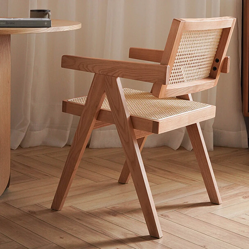 

Wooden Nordic Dining Chairs Rattan Designer Salon Party Outdoor Dining Chairs Modern Luxury Cadeira Dining Room Furniture WK