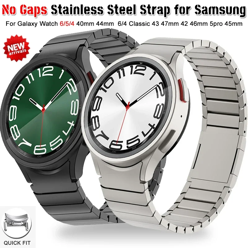 Фото Ремешок из нержавеющей стали для Samsung Galaxy Watch 6/5/4 40 44 мм 6 Classic 43 мм 47 мм, металлический браслет без зазора для часов 5pro 45 мм №1