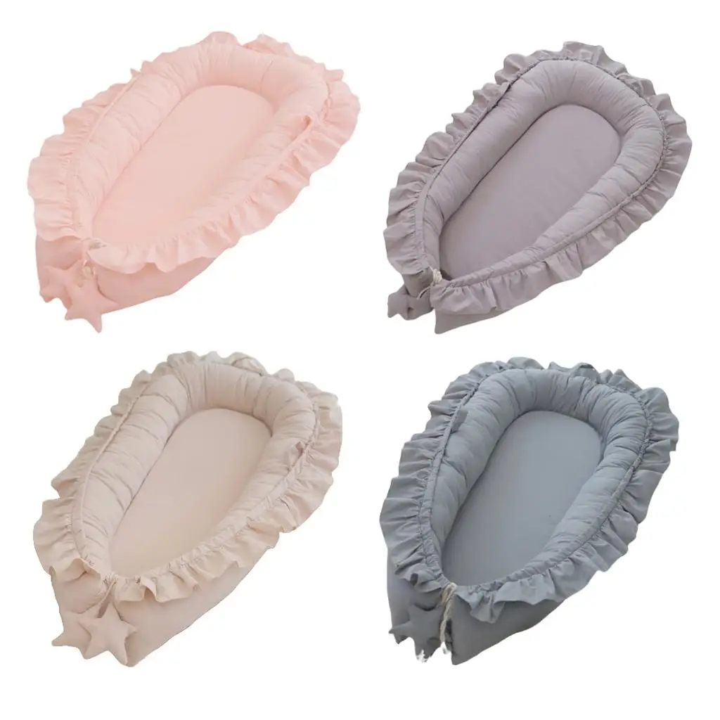 

Infant Newborn Baby Bed Portable Lounger Newborn Crib Sleep Beige Breathable Nest Travel Bed ---95x60cm