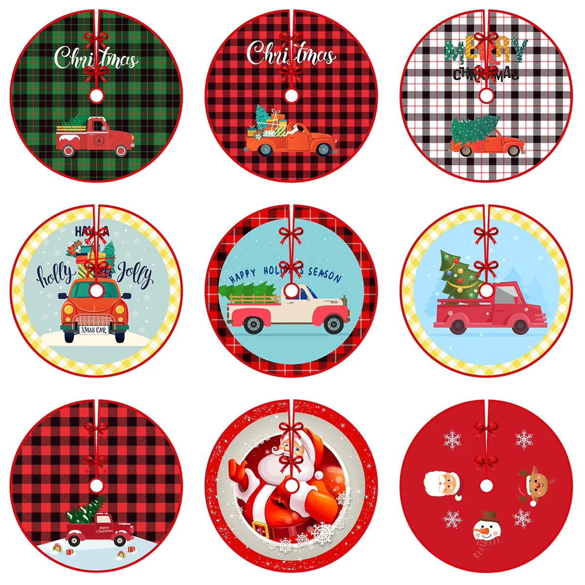 

Christmas decoration items tree skirt red green plaid variety cute cartoon style festive home essentials atmosphere creation
