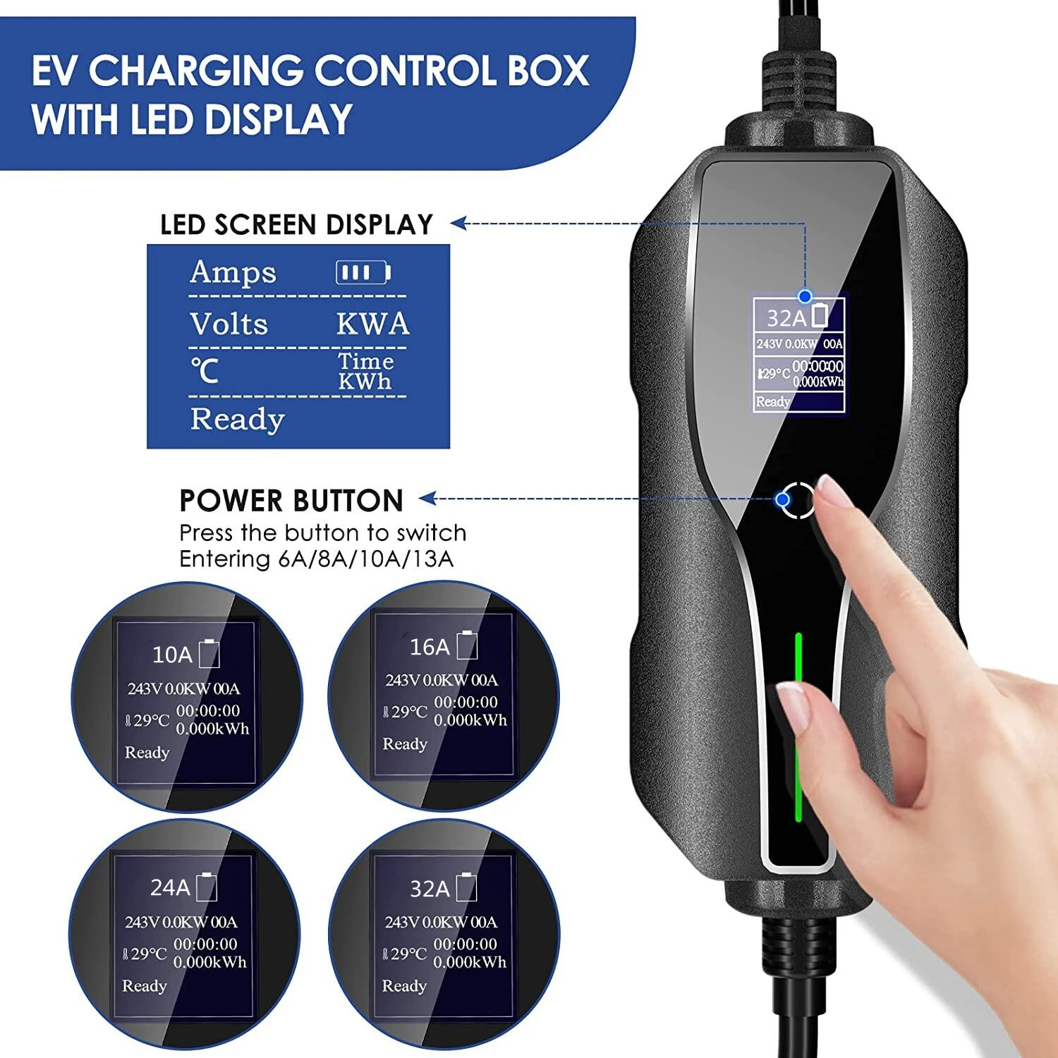 Портативное зарядное устройство для электромобилей тип 2 1 Тип 32A EVSE с вилкой