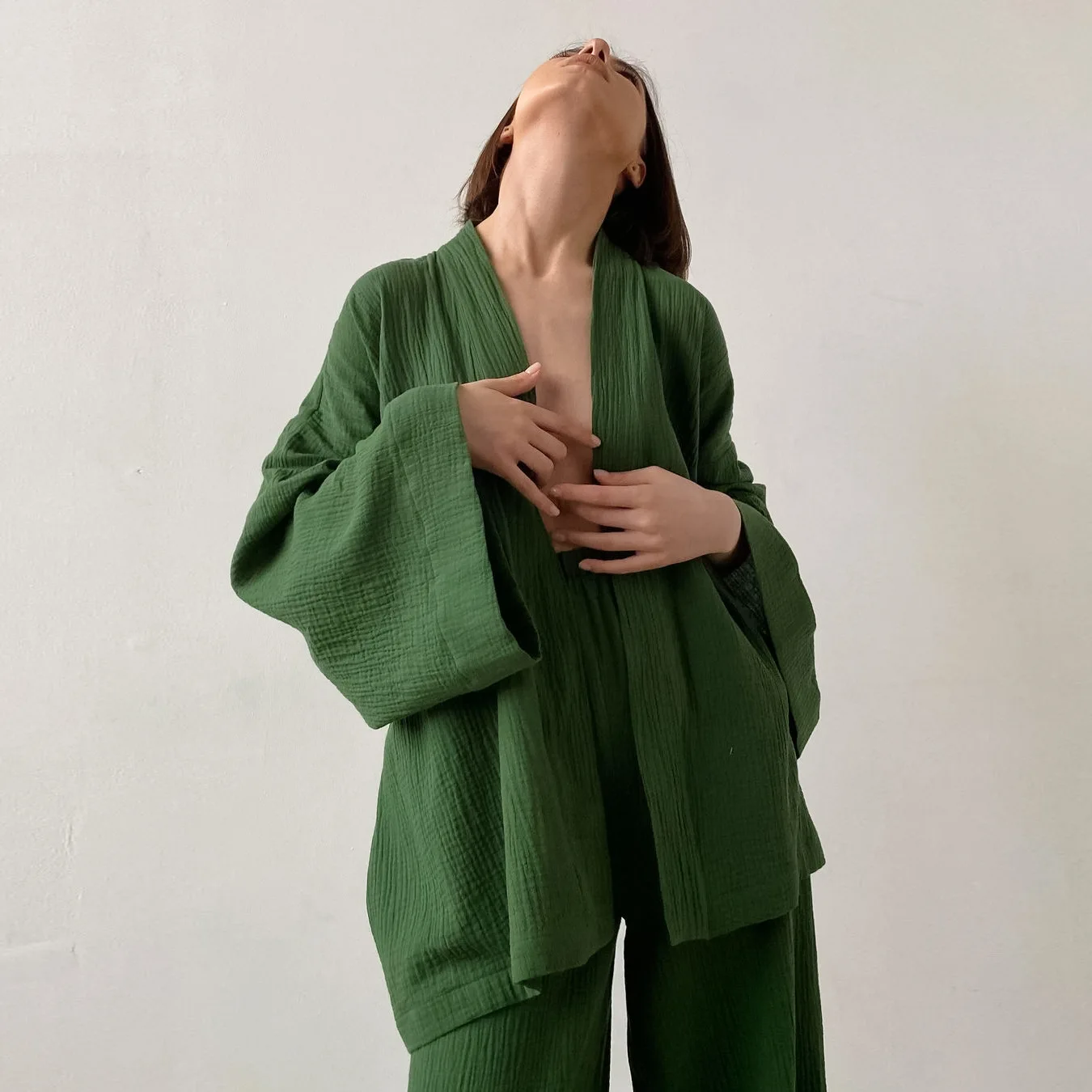 

NHKDSASA – pyjama Kimono en crêpe 2021 coton, pantalon à manches longues, vêtements de nuit pour femmes, costume pour Service à