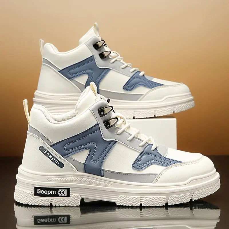 

Men's Autumn High-Top British Casual Leather Shoes High Heel Men's Middle Top Boots Tooling Motorcycle Boots