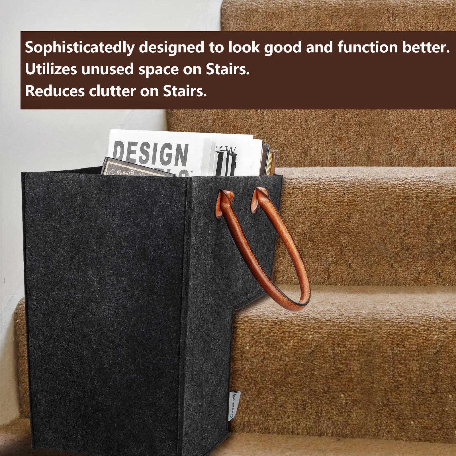 

Stair Basket With Handles Staircase Basket With Handles L-Shape Stair Storage Organizer For Home And Office Decor 4mm Thick Felt