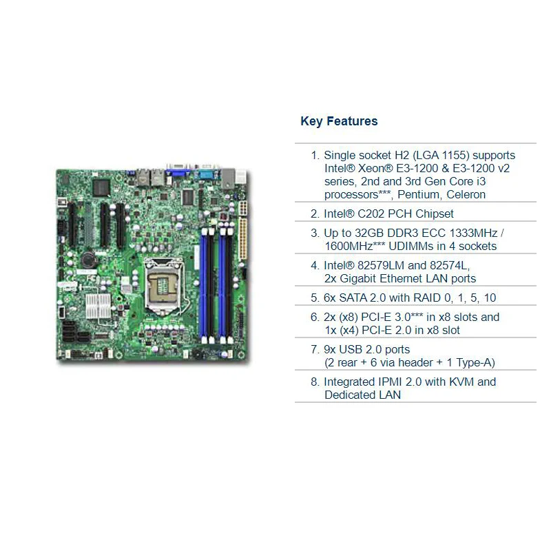 Фото X9SCL-F для серверной материнской платы Supermicro с разъемом 1155-pin и портом удаленного управления, поддерживает E3-1230V2, идеально протестировано перед отправкой. №4