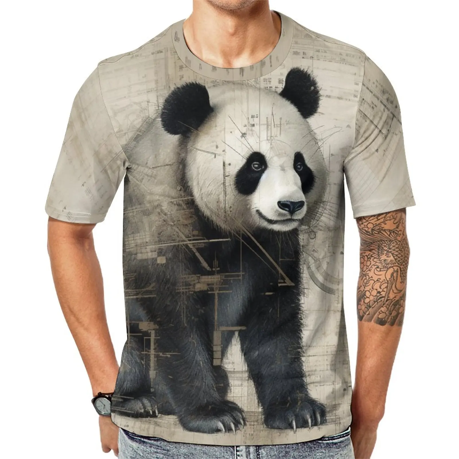 

Panda T Shirt Pencil Drawing Intricately Trending T-Shirts Short-Sleeved Design Tshirt Cheap Summer Street Style Oversized Tops