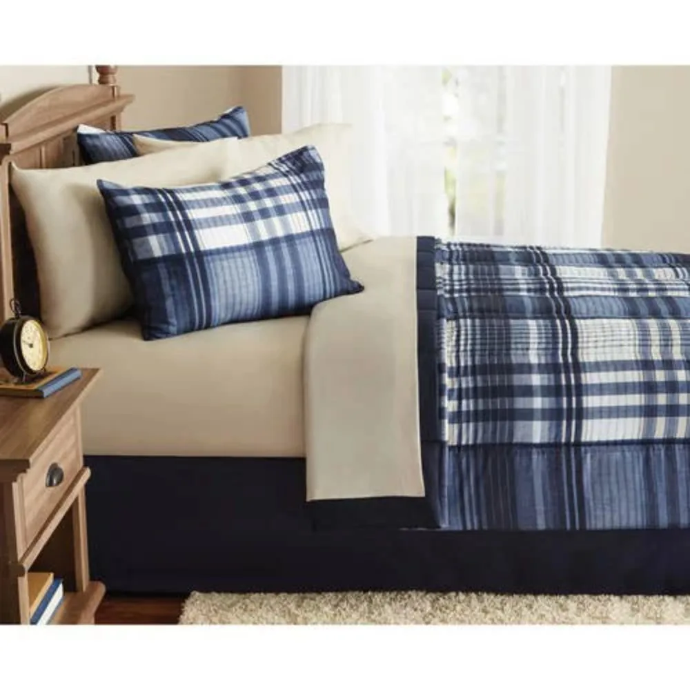 

Blue Plaid 8 Piece Bed In A Bag Comforter Set W/ Sheets Queen