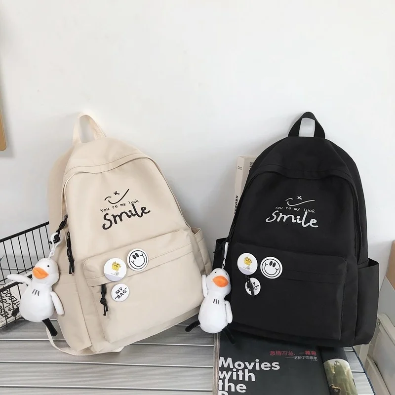 

Simple Trend Women Backpack Fashion Nylon School Bag For Girls Large Capacity Waterproof Travel Bags Letter Printing Bookbags