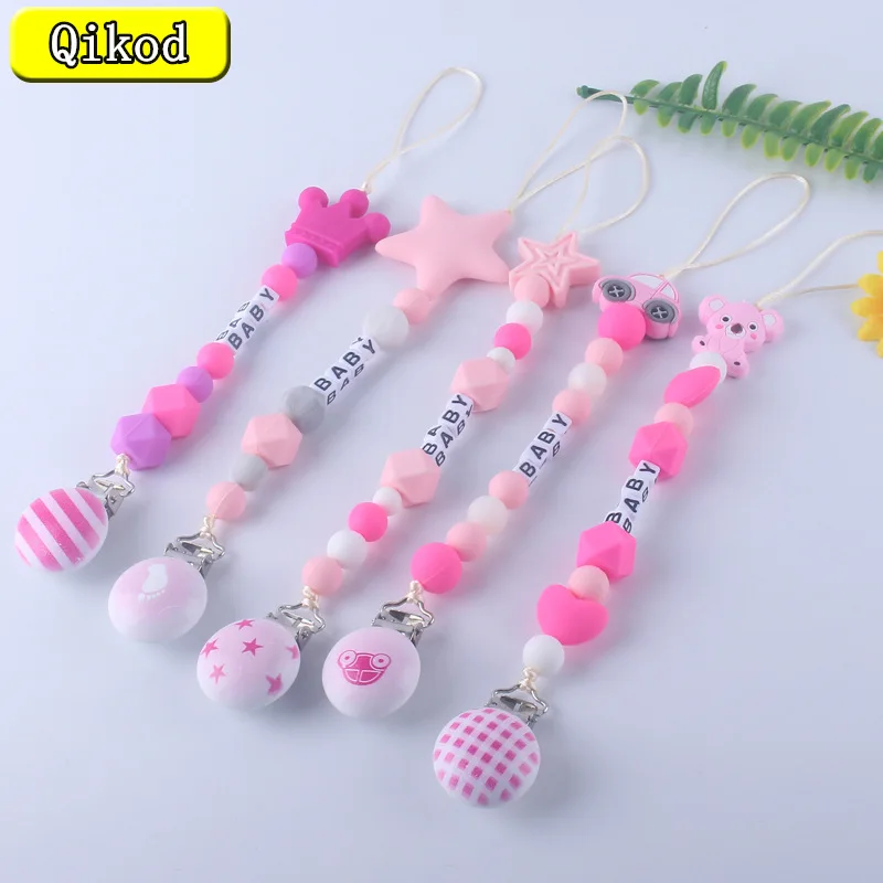 New Hot Sale Baby Teether Pacifier Chain Food Grade Silicone Beads Anti-drop Chain Multi-Styles Baby Pacifier Chain Clips