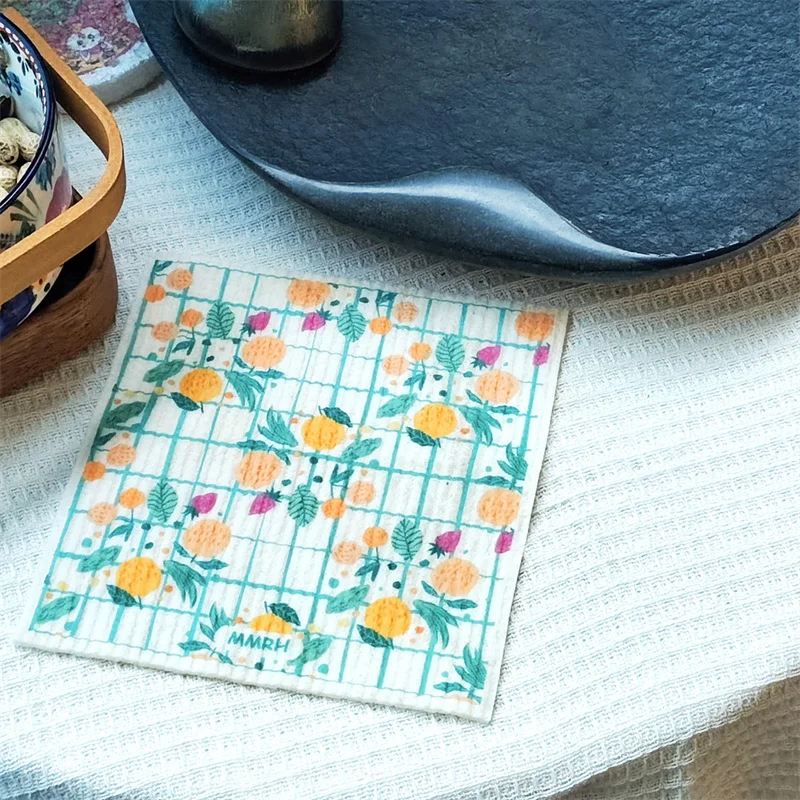 1 шт. кухонная впитывающая тряпка с принтом целлюлозная ткань для чистки влажная